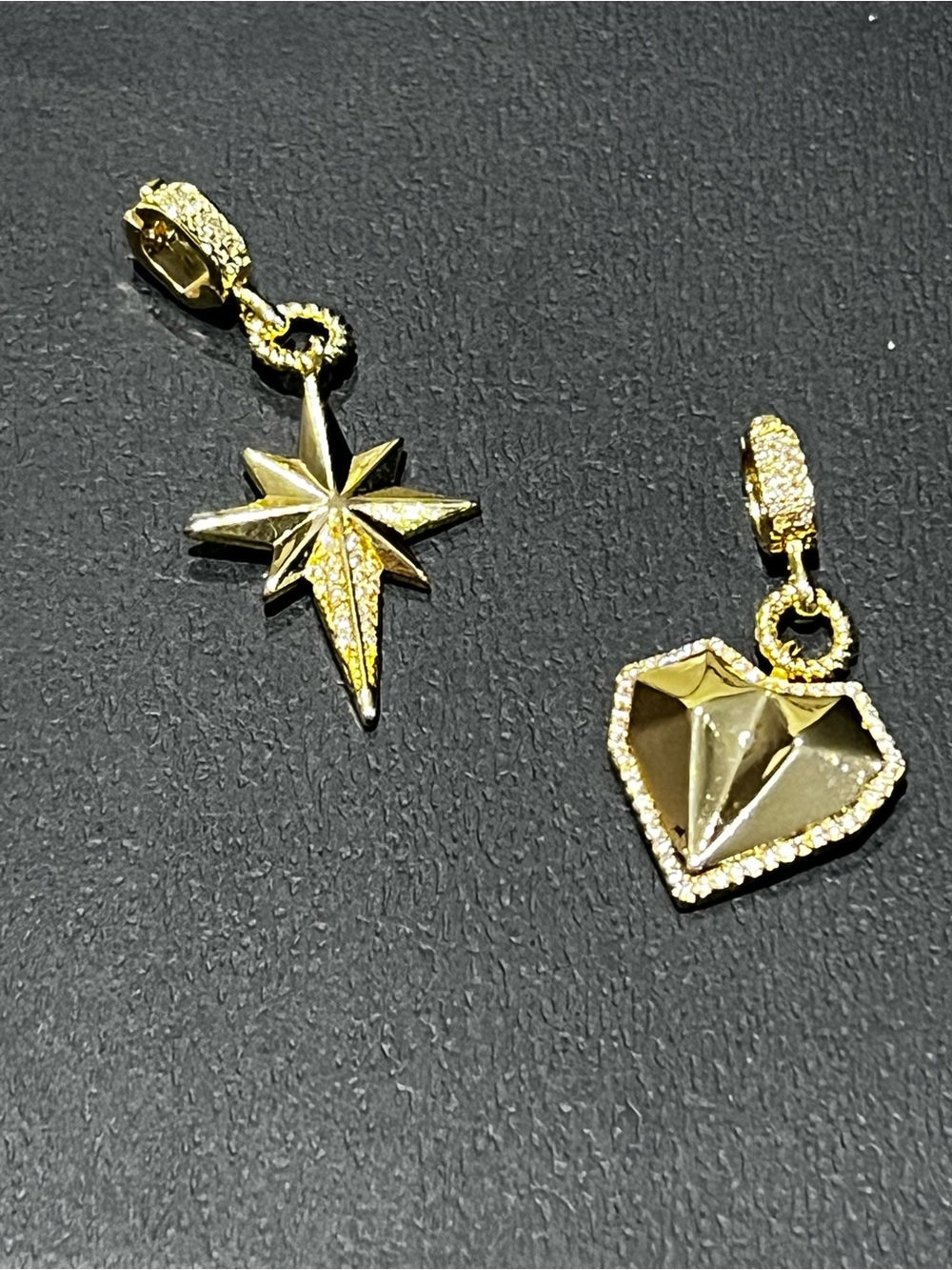 PICK ONE Gold Star OR ❤️  heart Compass Pendant Charm with Clear Crystals